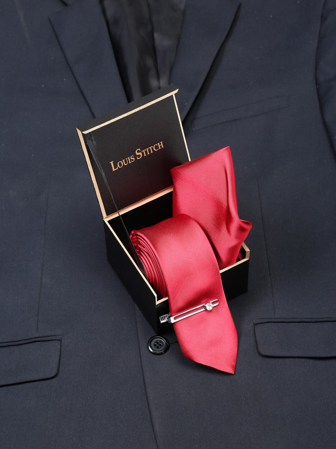 LOUIS STITCH Men Italian Silk Necktie Set With Pocket Square