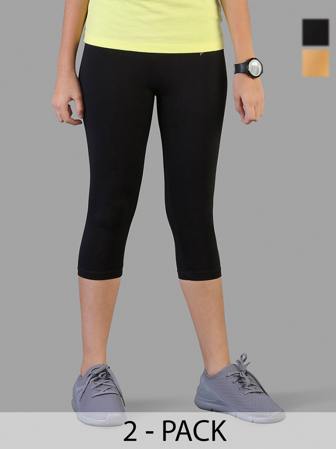 TWIN BIRDS Girls Pack Of 2 Brand Logo Print Pure Cotton Three Fourth-Length Leggings