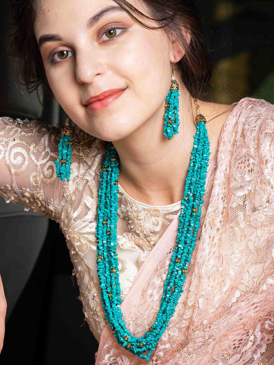 ODETTE Tibeti Uncut Stones-Studded Layered Jewellery Set