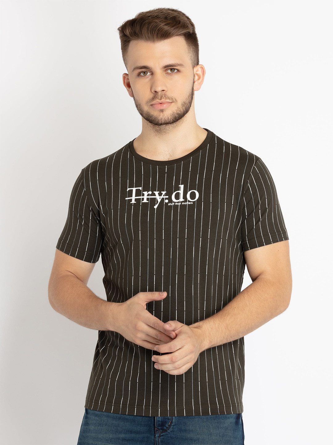 Status Quo Printed Striped T-shirt