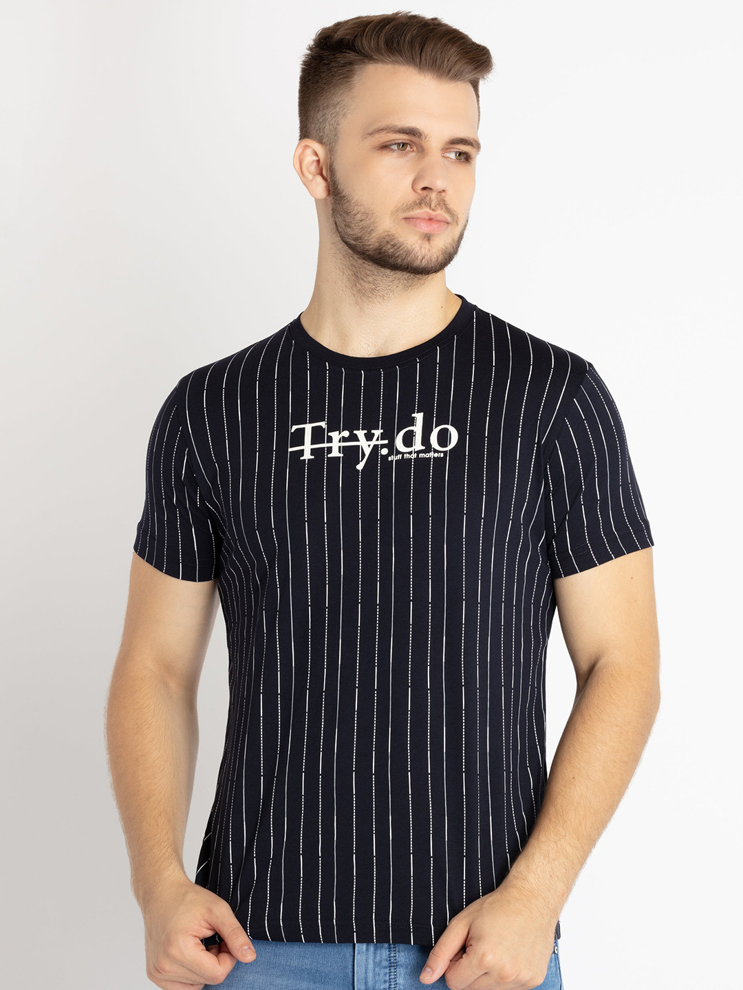 Status Quo Men Striped Cotton T-shirt