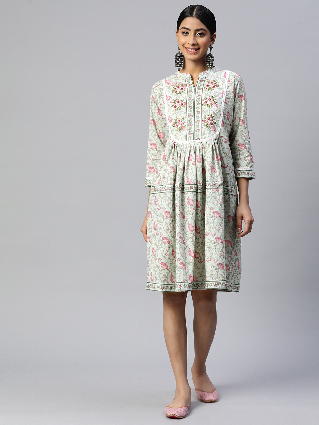 Vbuyz Sea Floral Embroidered Ethnic A-Line Dress