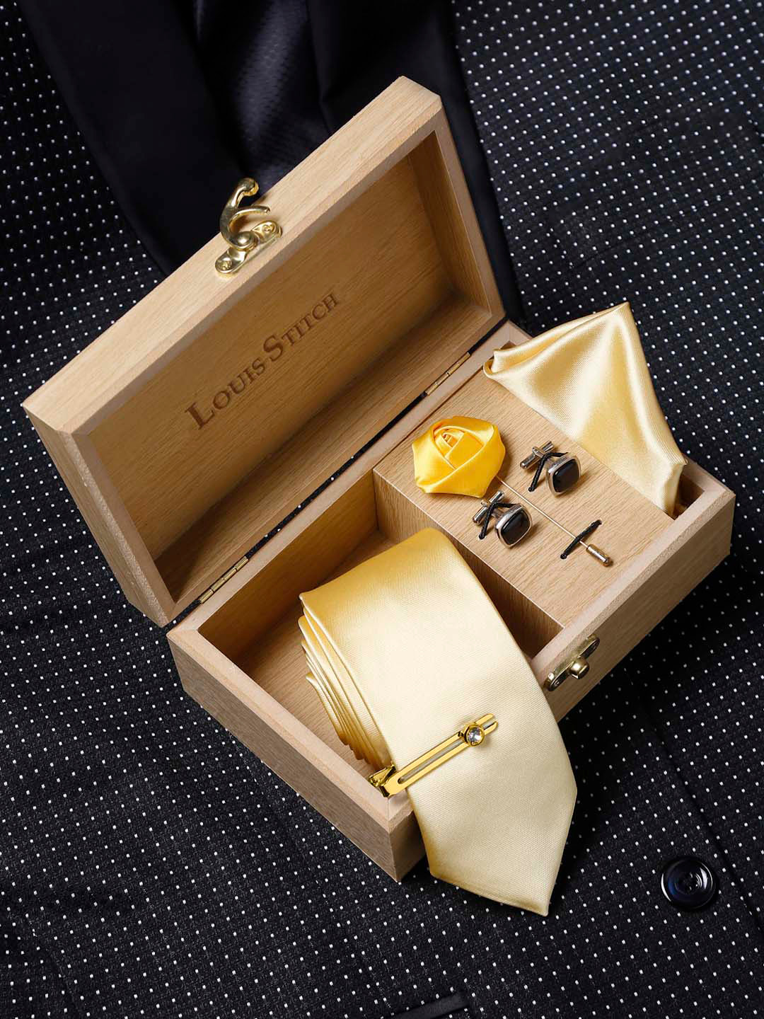LOUIS STITCH Men Luxury Italian Silk Accessory Set