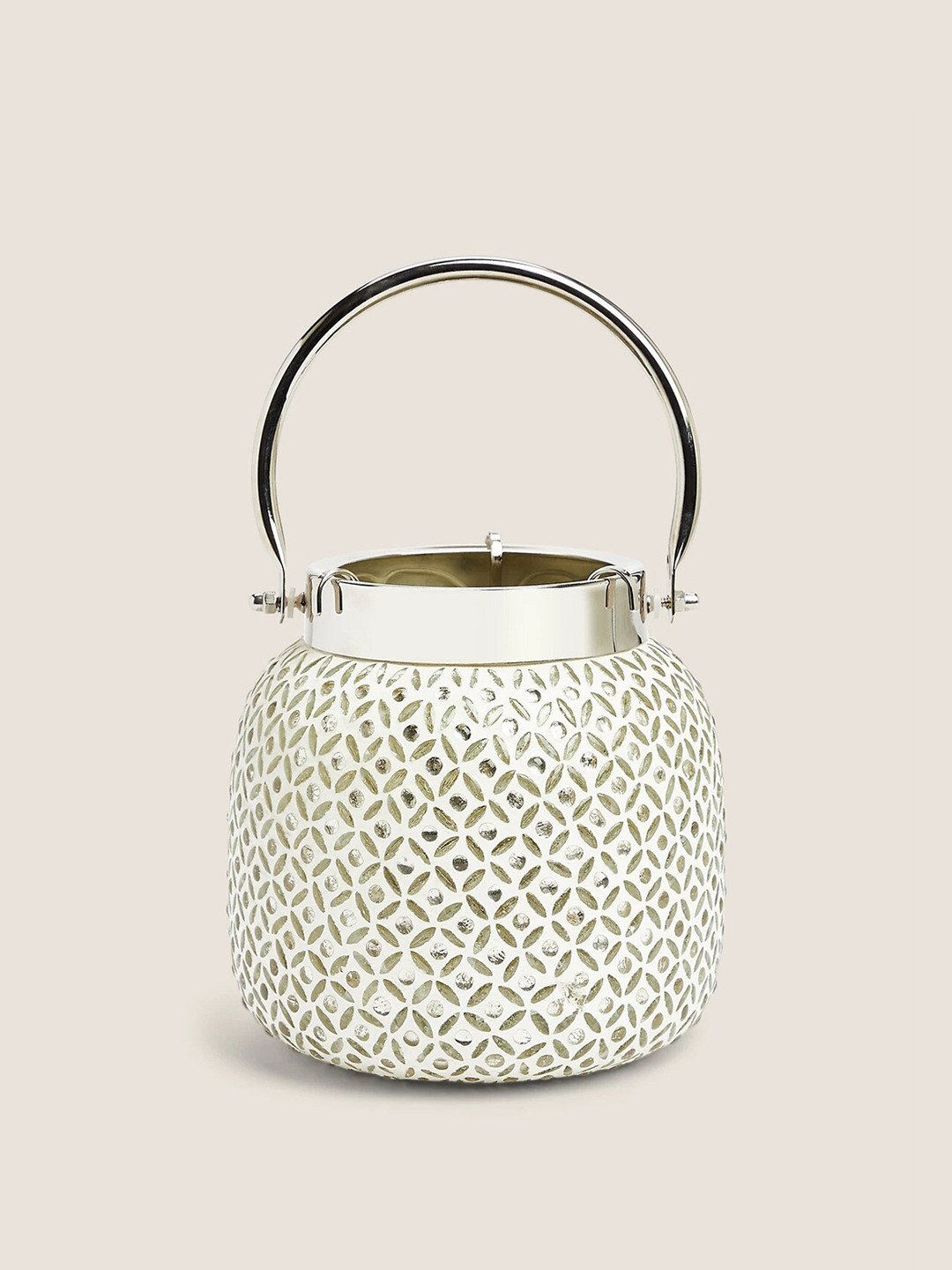 Marks & Spencer Grey Floral Textured Beaded Lantern Candle Holder