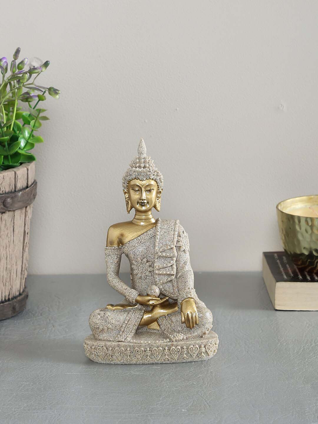 TAYHAA Meditating and insightful Buddha Grey Stone Natural Living Room Tiny Showpiece - 6.3 Inches