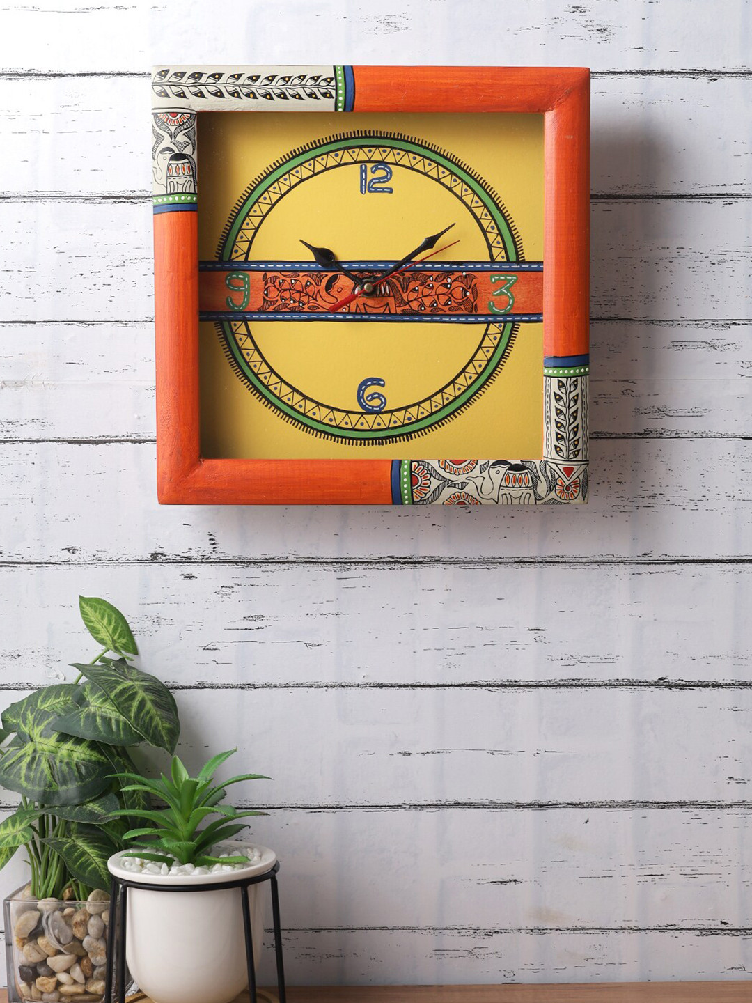 Aapno Rajasthan Orange & Yellow Hand-Painted Analogue Vintage Wall Clock
