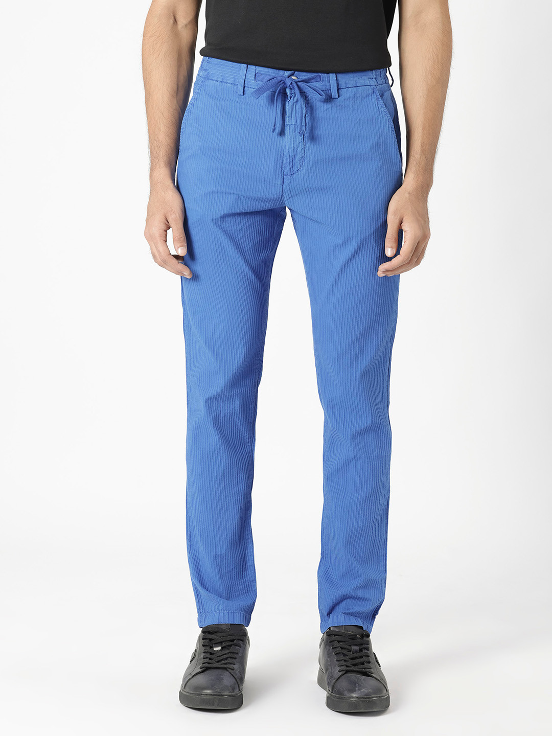 RARE RABBIT Men Monter Drawstring Striped Cotton Slim Fit Mid Rise Trouser