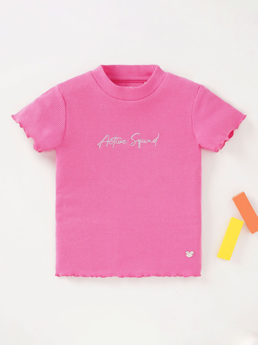 Ed-a-Mamma Girls Typography High Neck Cotton T-shirt