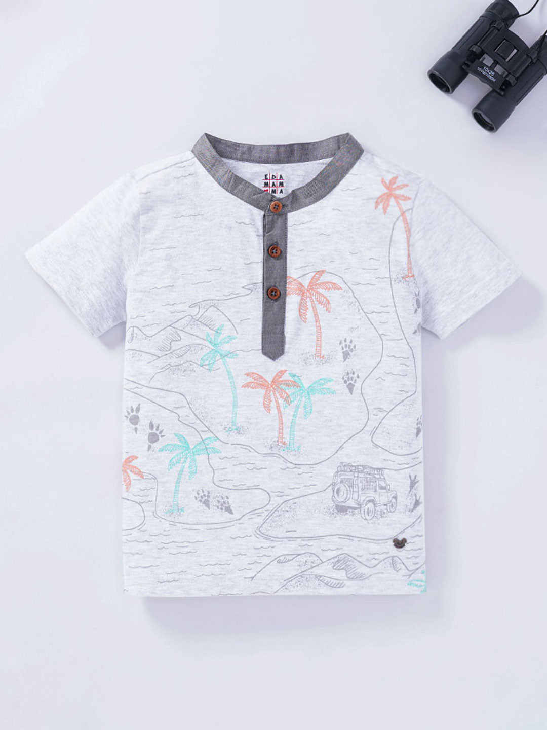 Ed-a-Mamma Boys Printed Henley Neck Cotton T-shirt