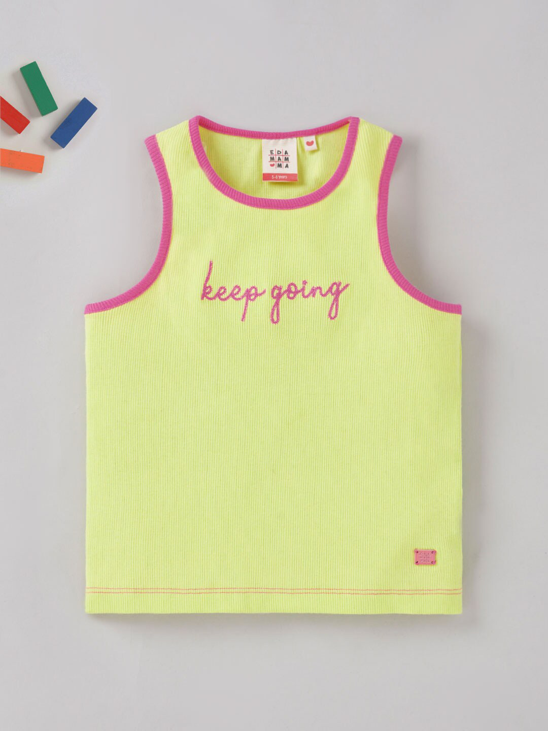 Ed-a-Mamma Girls Embroidered Sleeveless Cotton T-shirt