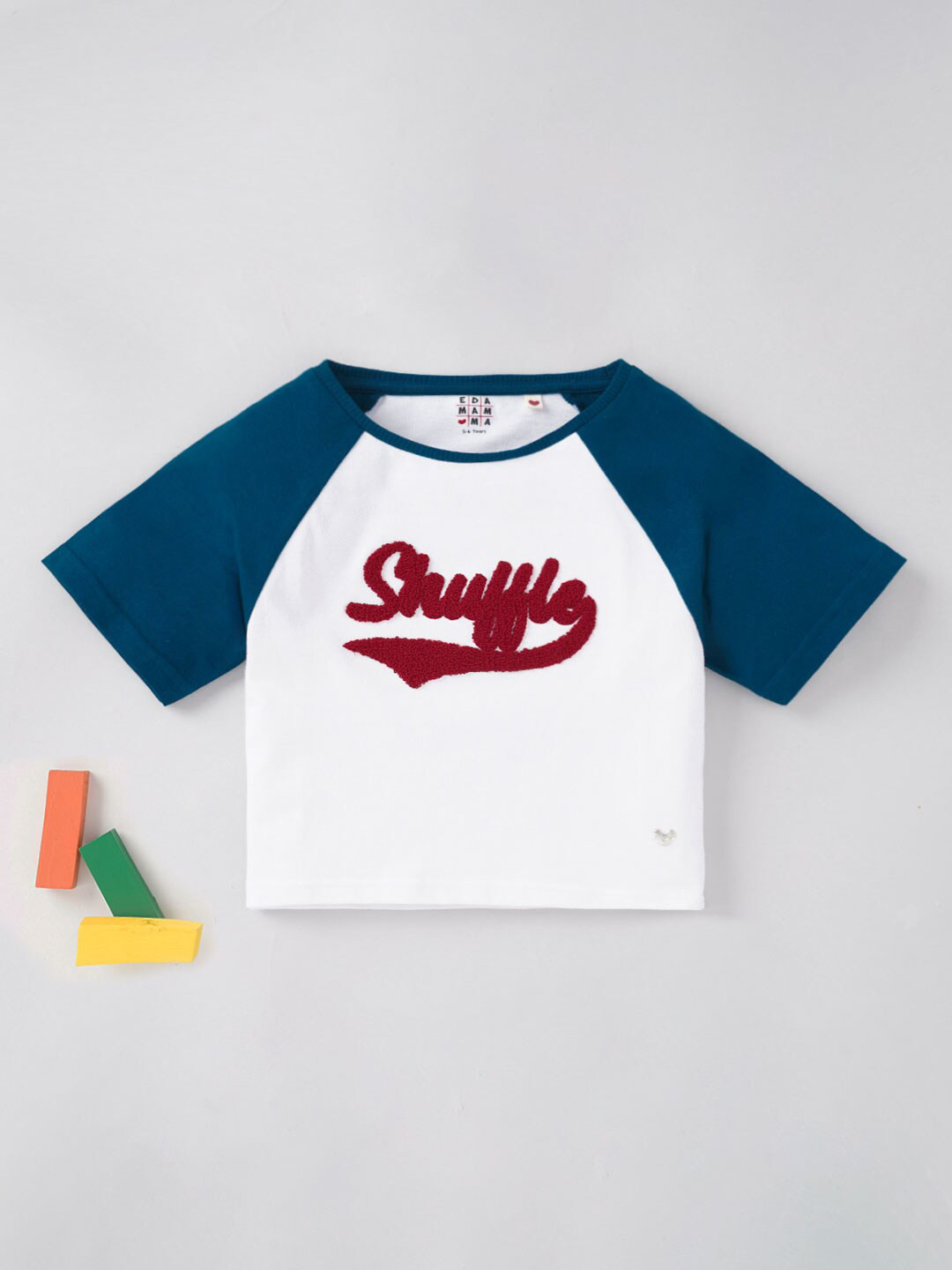 Ed-a-Mamma Girls Colourblocked Raglan Sleeves Cotton T-shirt