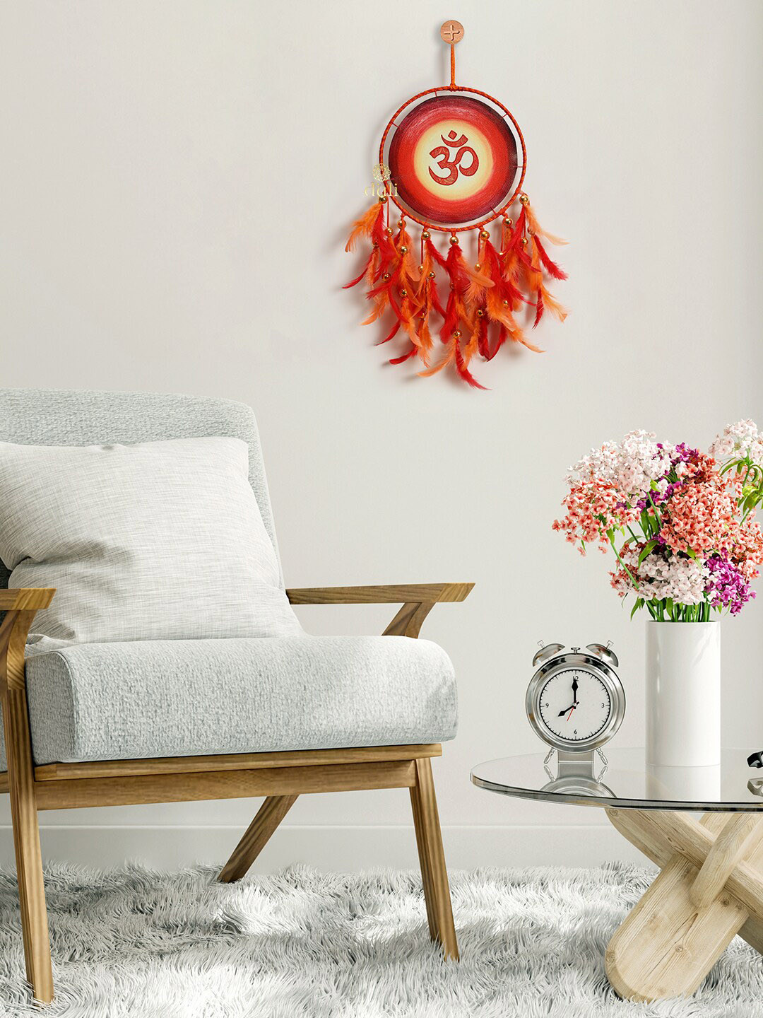 DULI Red & Orange Colored Om Printed Hanging Dream Catcher Windchimes
