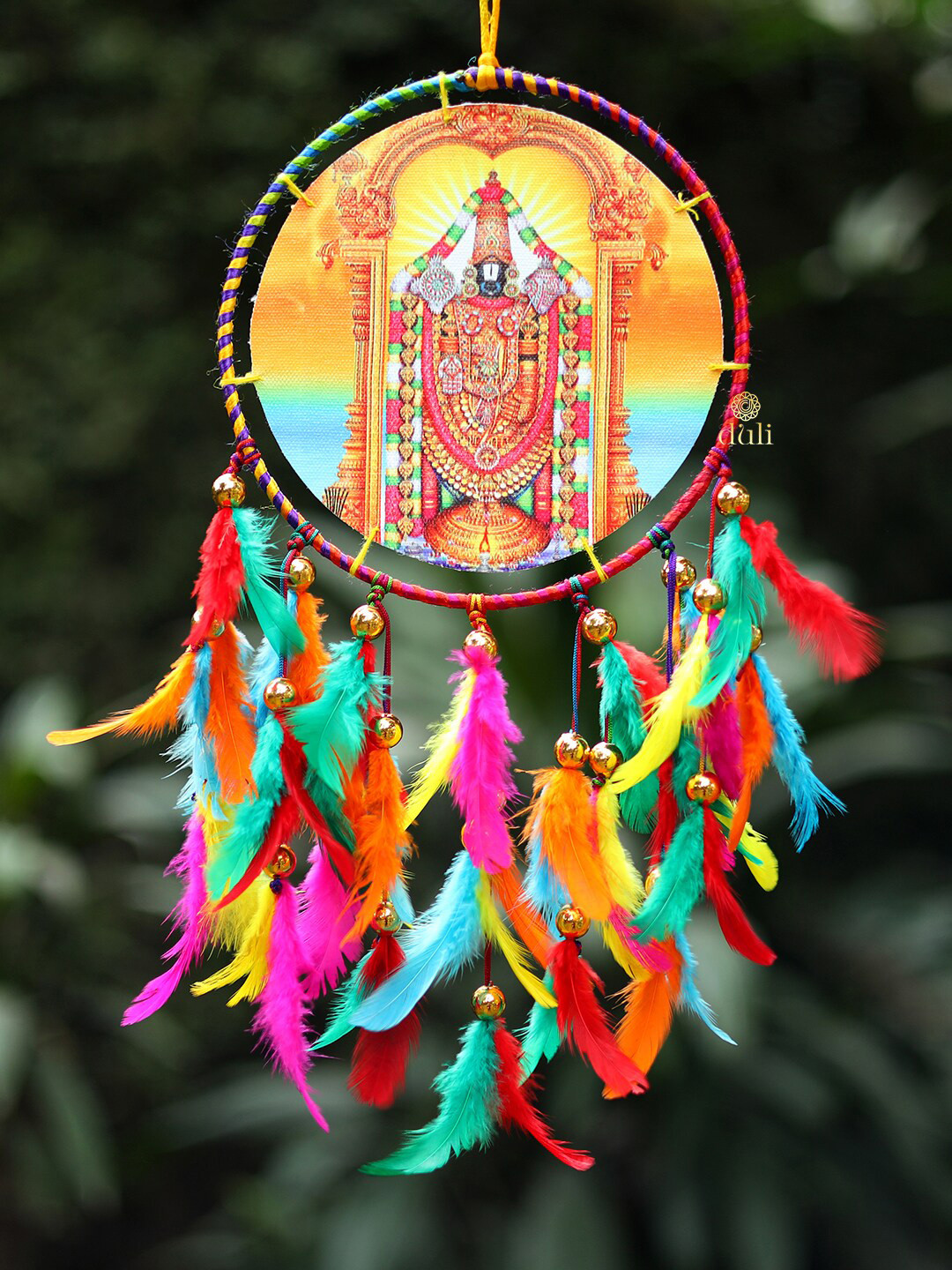 DULI Orange & Red Tirupathi Balaji Printed Hanging Dream Catcher Windchimes