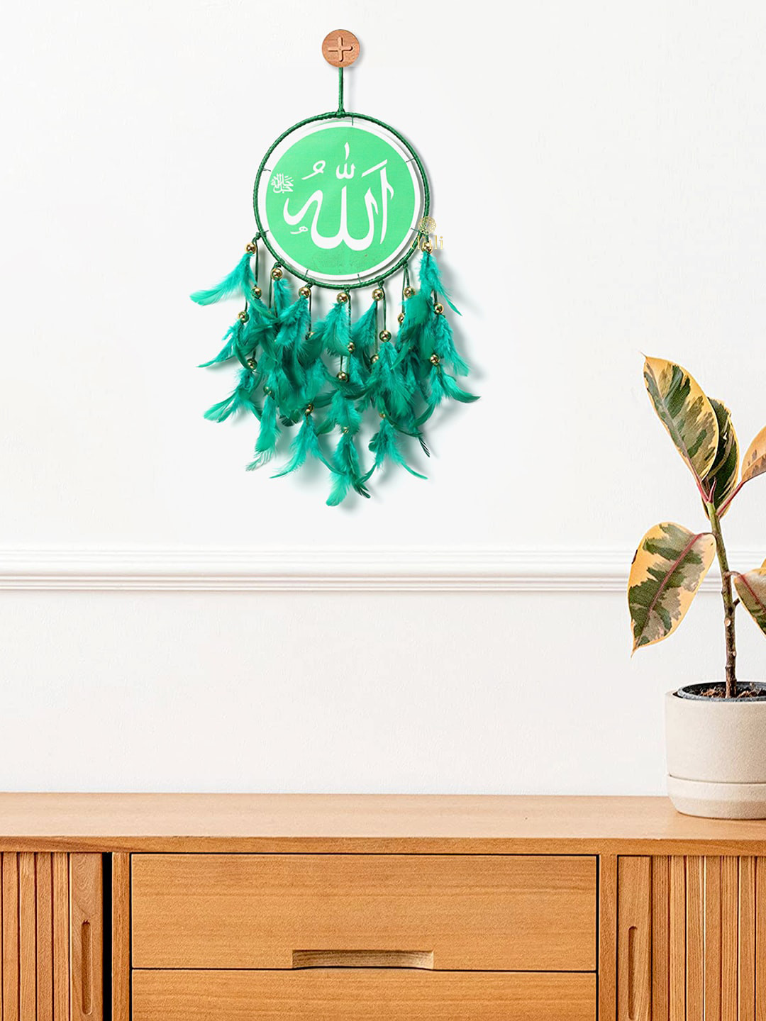 DULI Green Allah Printed Hanging Dream Catcher Windchimes