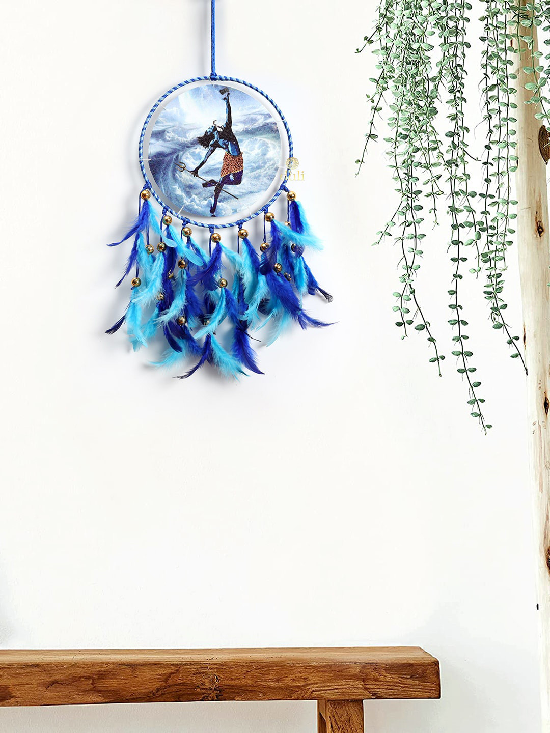 DULI Blue & White Shivji Printed Hanging Dream Catcher Windchimes