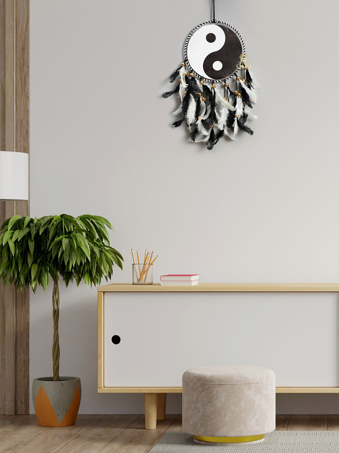 DULI Black & White Yin & Yang Printed Hanging Dream Catcher Windchimes