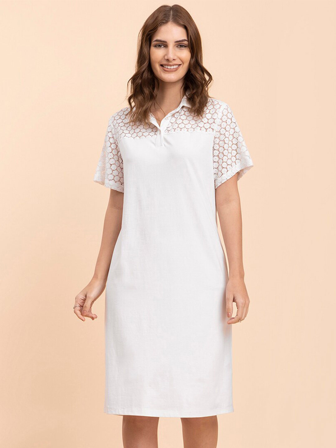 FableStreet Shirt Collar T-shirt Cotton Women Dress