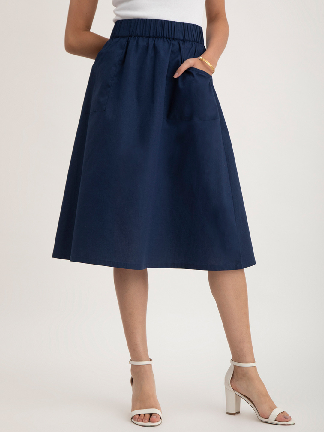 FableStreet Linen  A-Line Midi Skirt