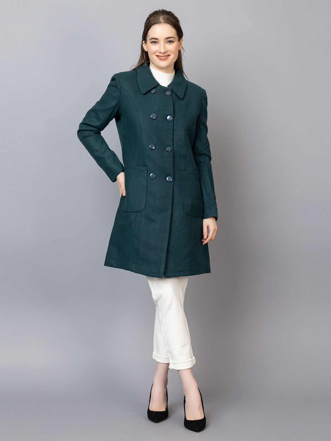 Dlanxa Women Knee-Length Double-Breasted Over Coat