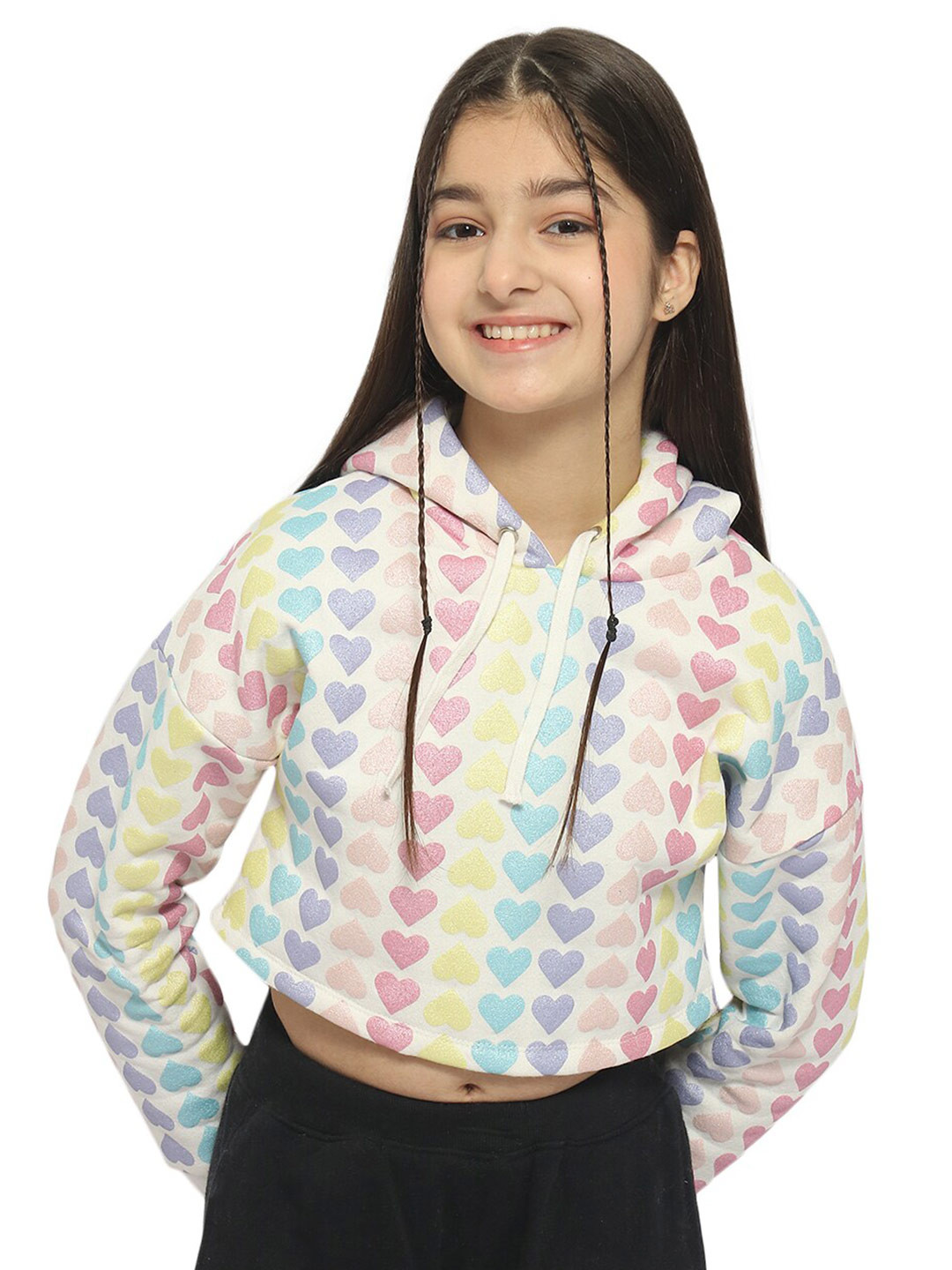 Natilene Girls Conversatinal Printed Hooded Sweatshirt