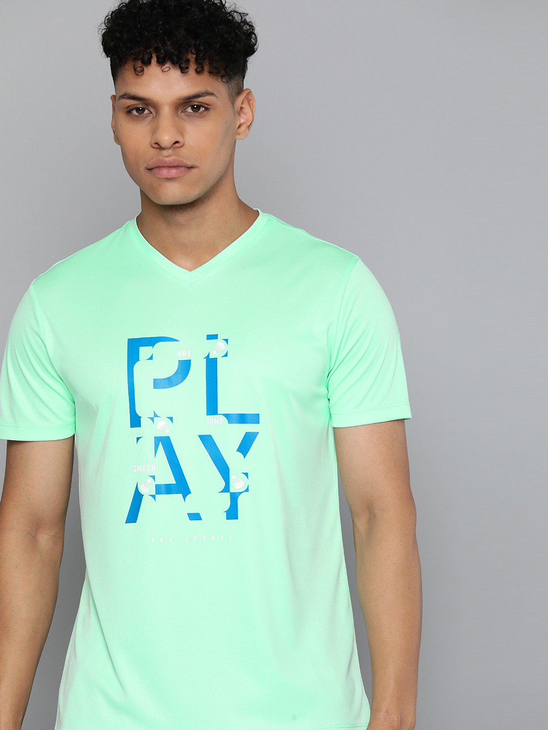 HRX by Hrithik Roshan Men Rapid-Dry Printed V-Neck Racket T-shirt