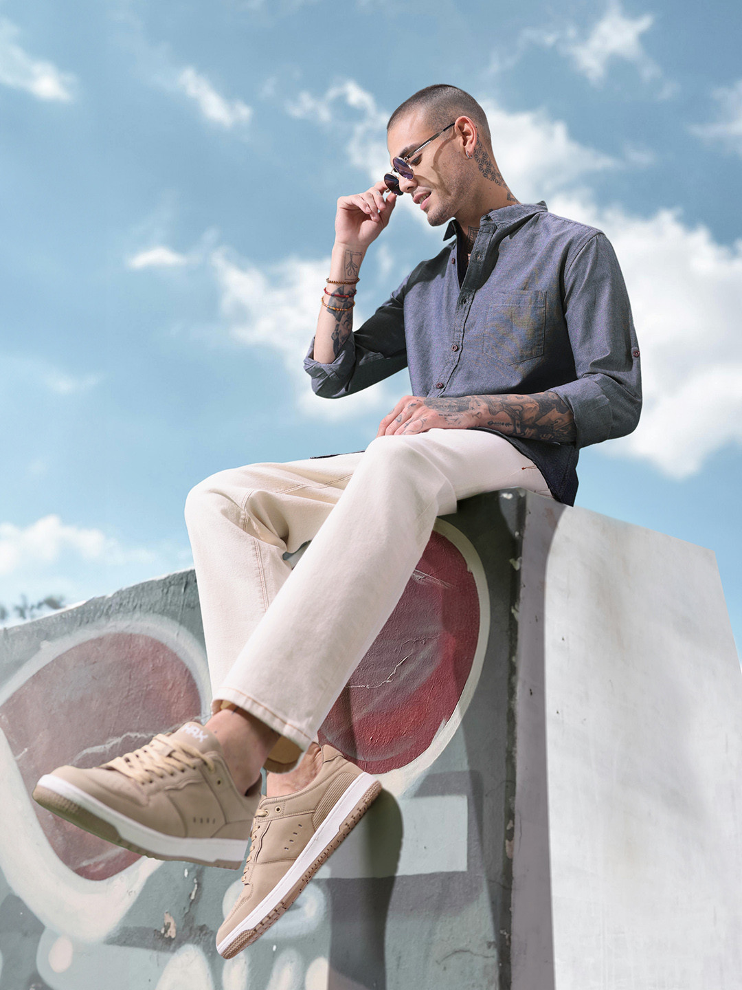 HERE&NOW Self Design Slim Fit Pure Cotton Casual Shirt