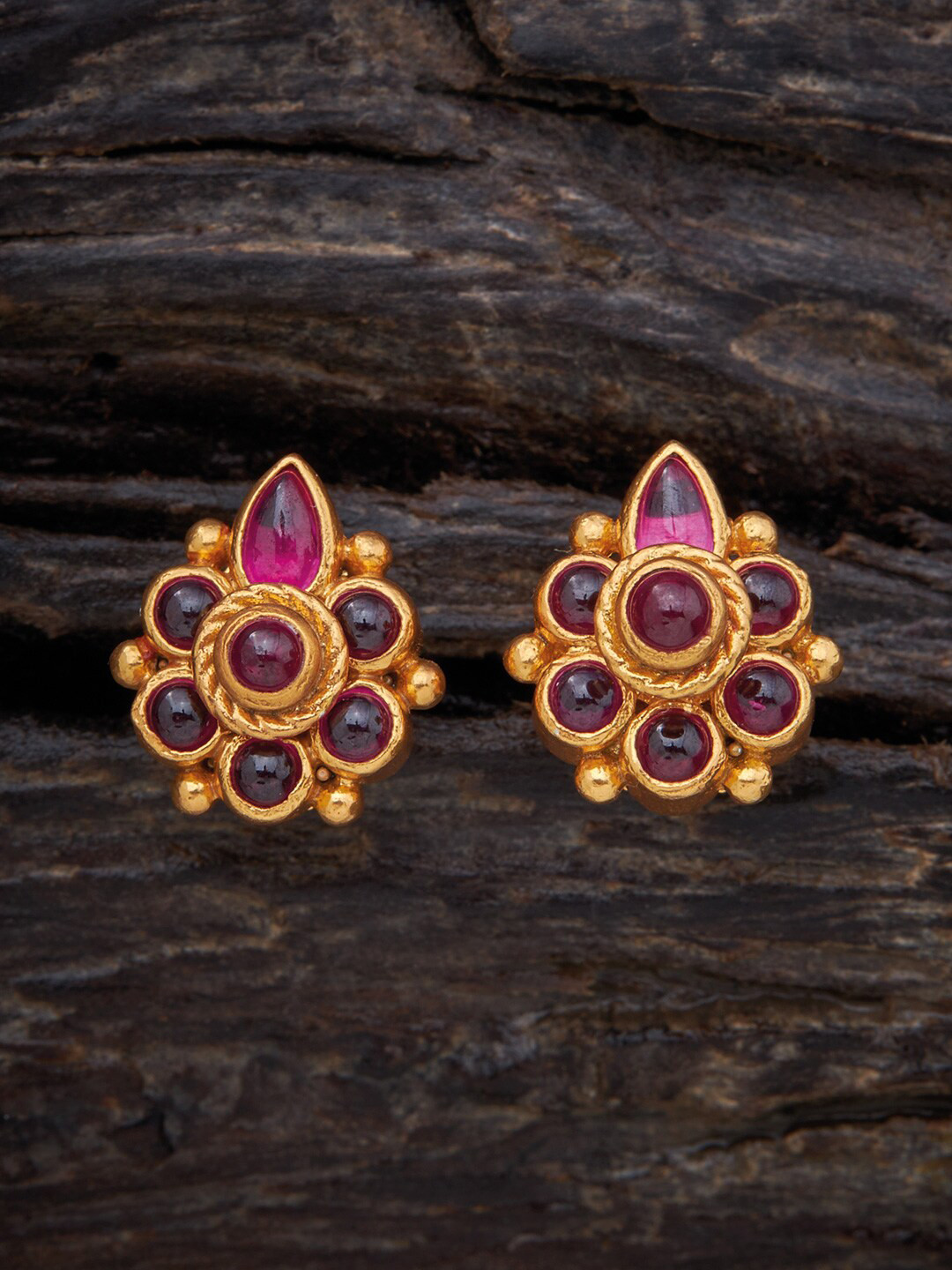 Kushal's Fashion Jewellery 92.5 Pure Silver Gold Plated Floral Studs Earrings