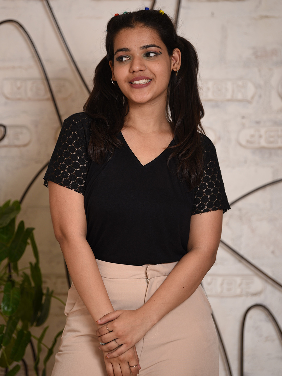 TeenTrums Regular V-Neck Lace Insert Top