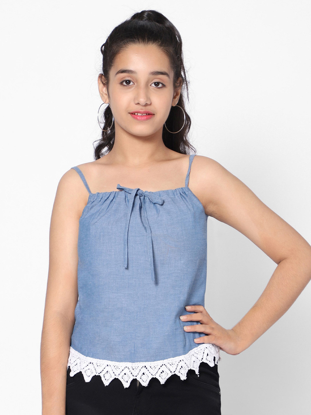 TeenTrums Girls Lace Chambray Cotton Top