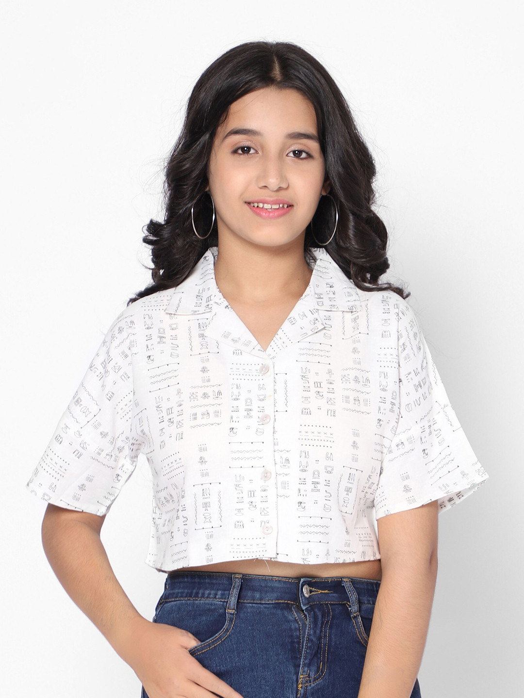 TeenTrums Girls Shirt Style Crop Cotton Top