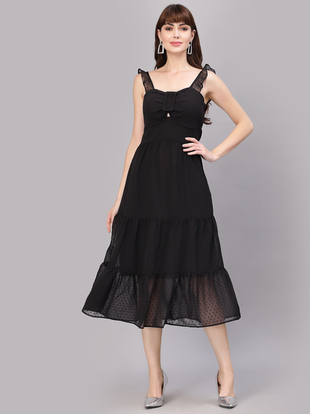 aayu Shoulder Strap Tiered Georgette Midi Dress