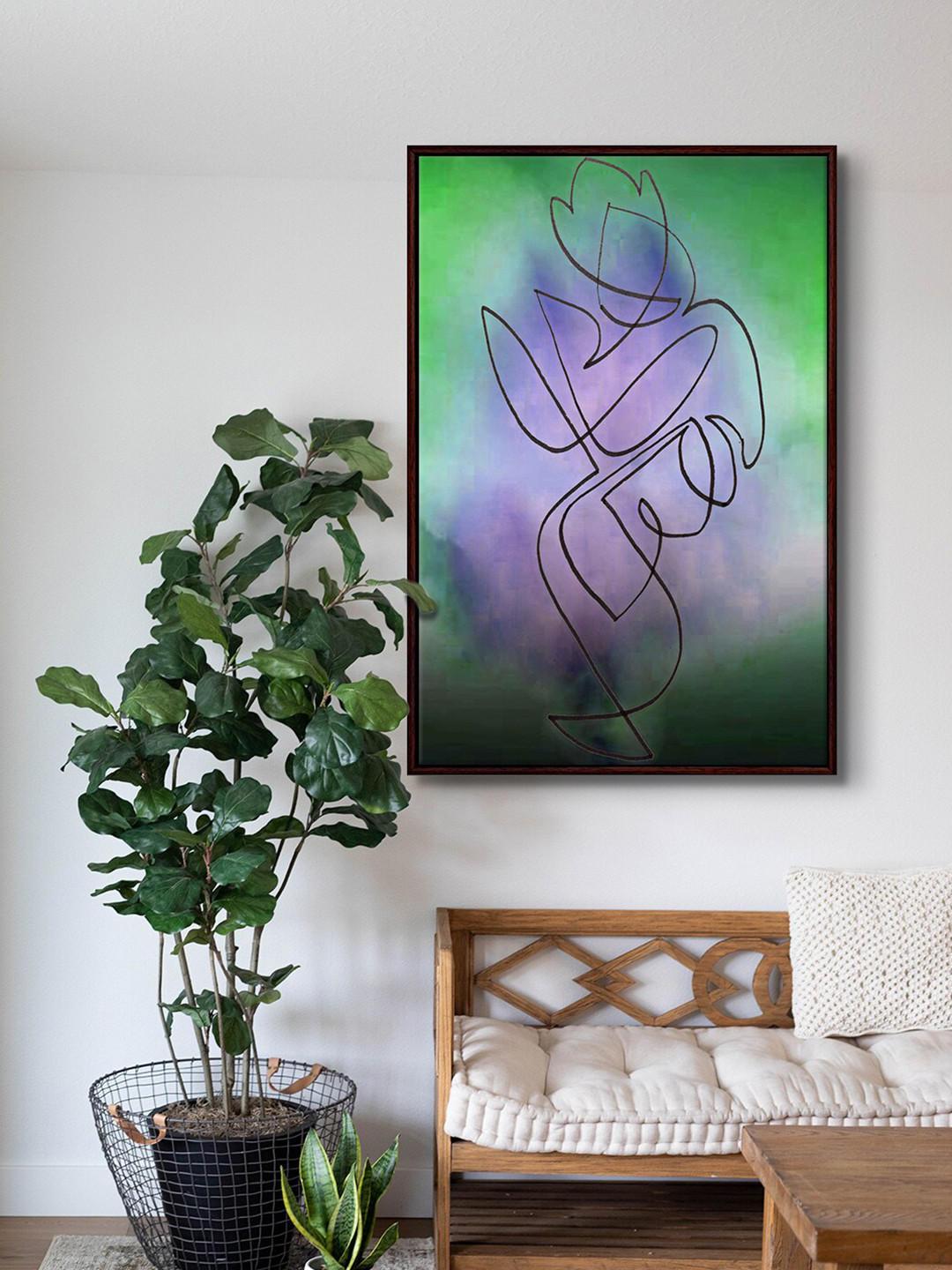 999Store Green & Purple Lord Krishna Framed Wall Art