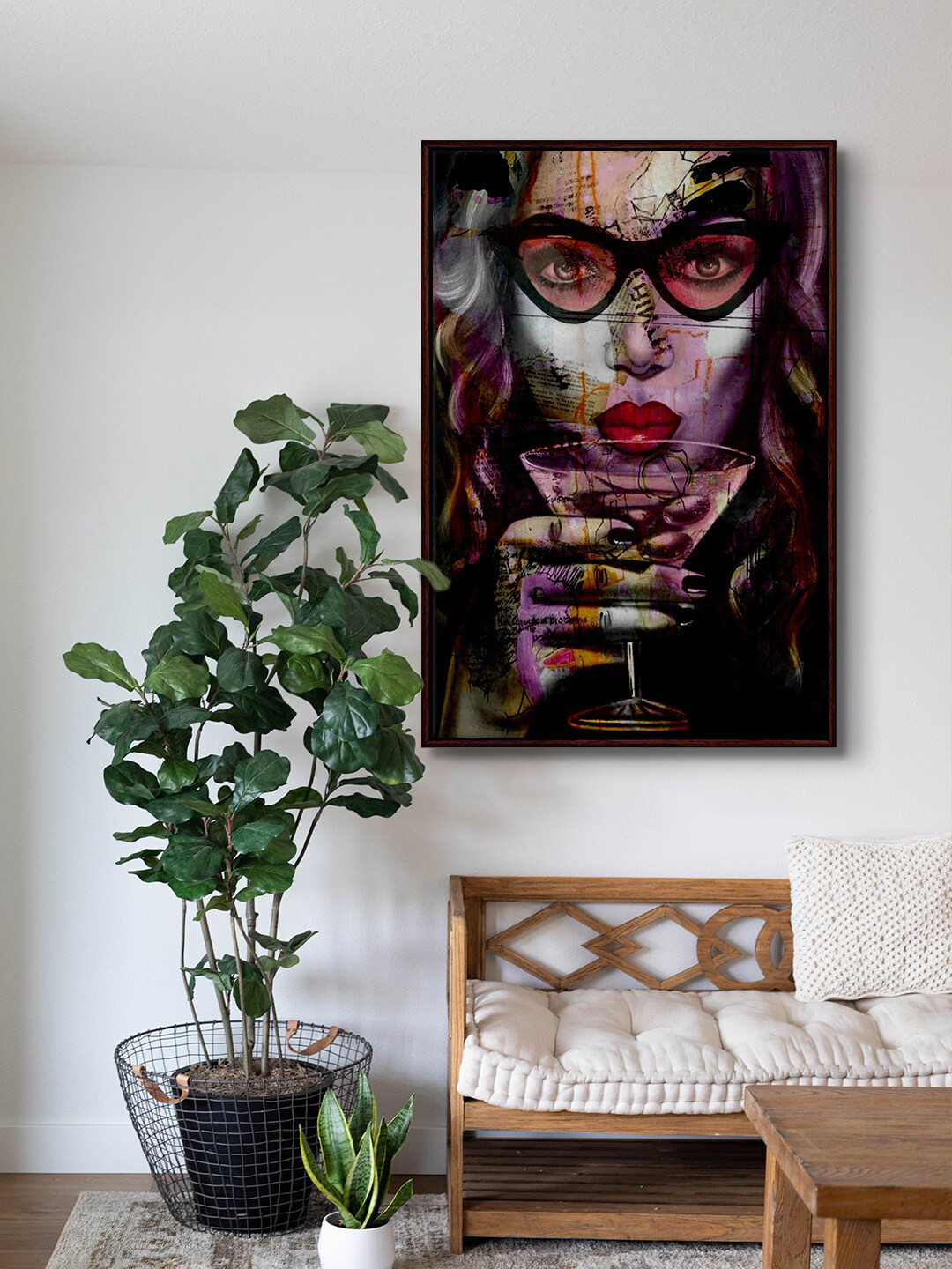 999Store Art Street Purple & Grey Modern Lady Abstract Art Painting Framed Wall Art