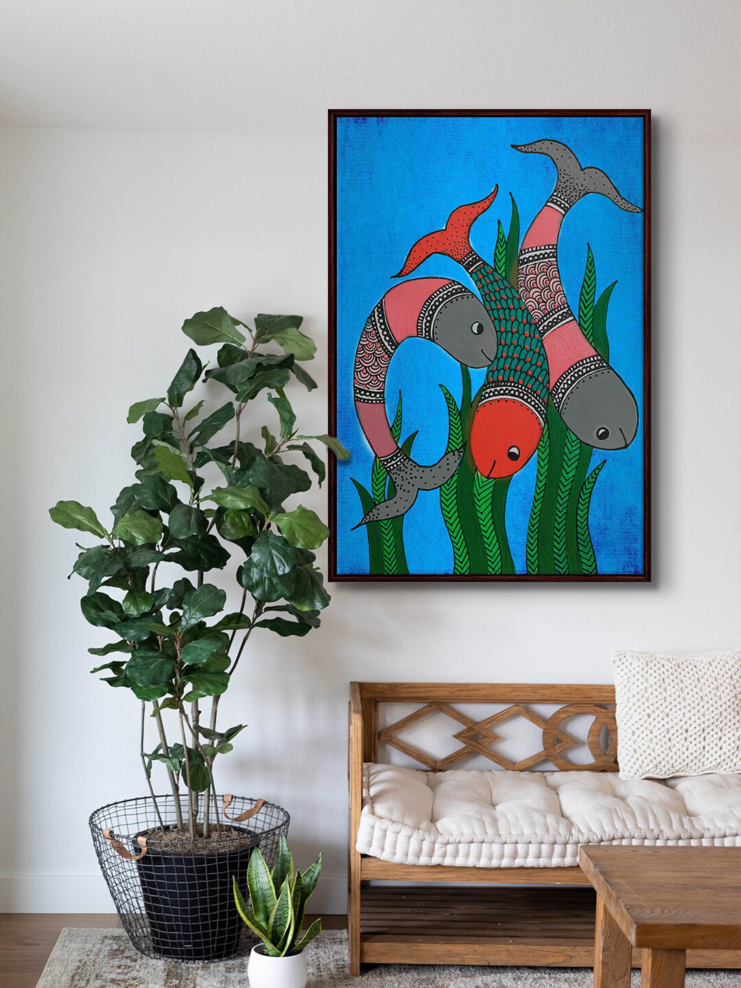 999Store Gond fished Canvas Wall Rectangle Paintings Wall Art -15 x 23 In