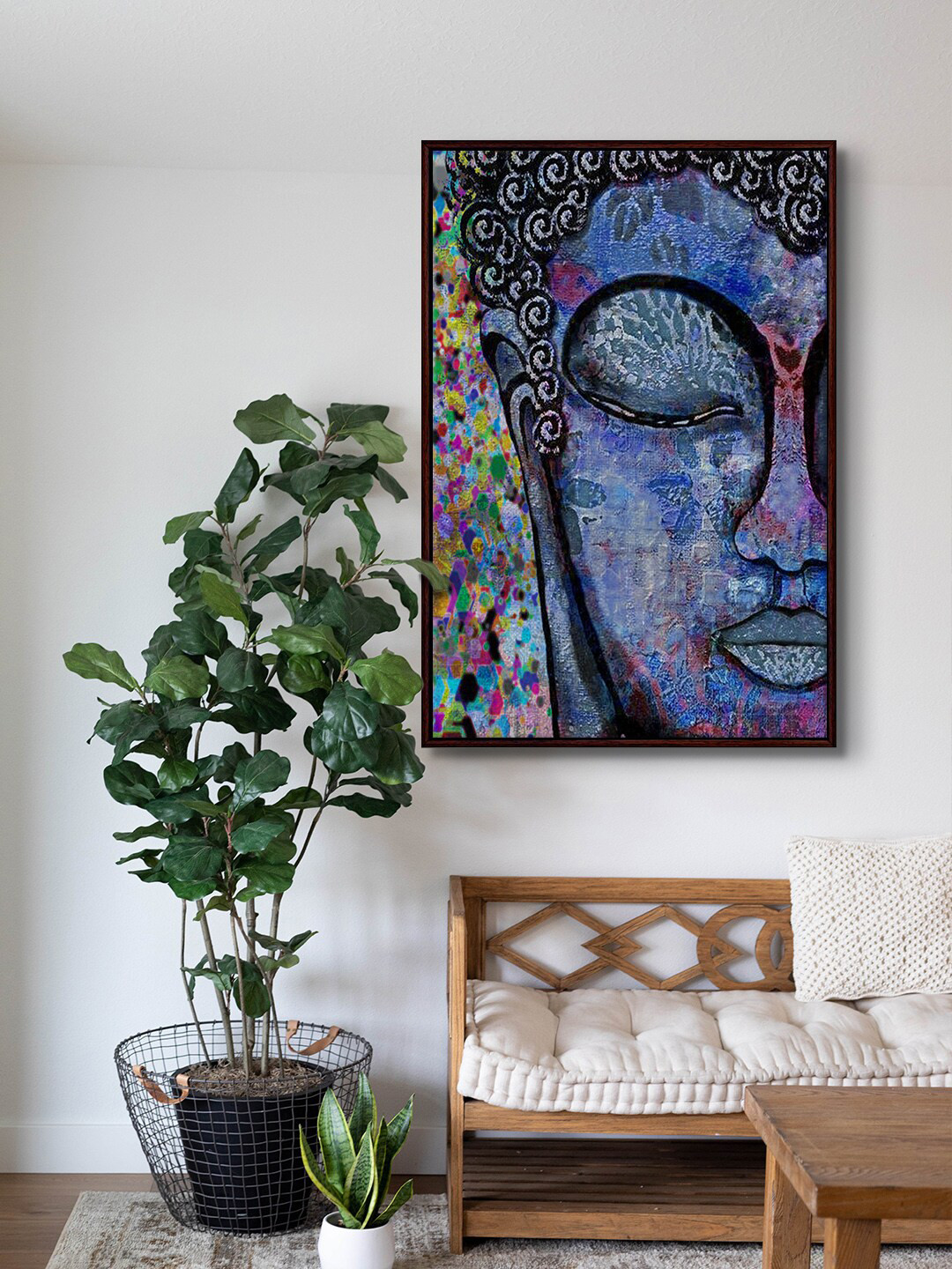 999Store Blue & Black Buddha Modern Art Canvas Framed Painting Wall Art