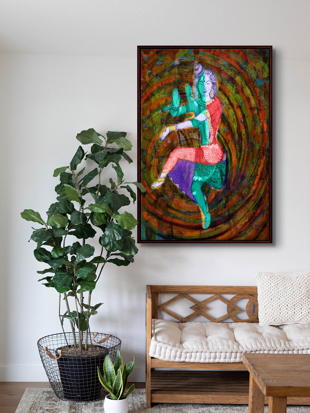 999Store Red & Green Shiva Parvati Framed Painting Wall Art