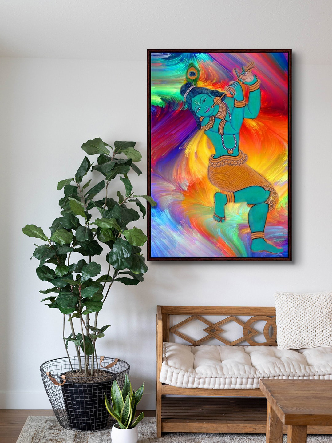 999Store Blue & Yellow Krishna Abstract Painting Wall Art