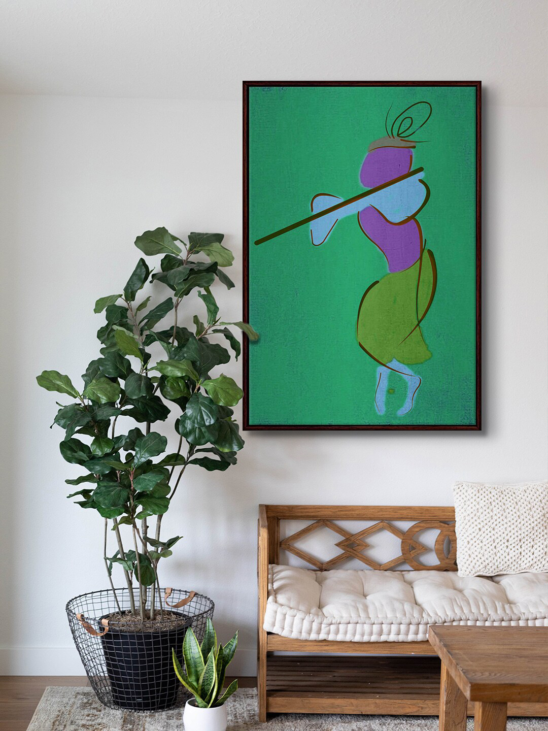 999Store Lord Krishna Playing Flute Printed Rectangle Paintings Wall Art - 23x15In