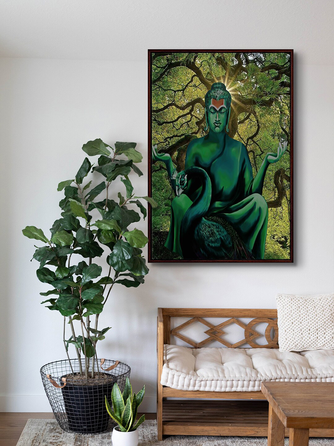 999Store Green Lord Buddha Art Canvas Framed Painting Wall Art