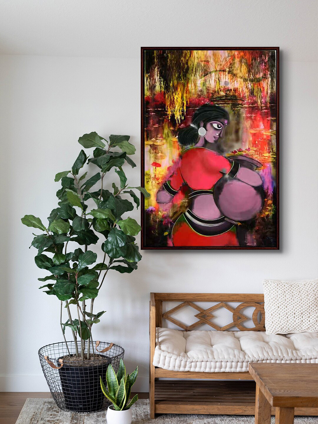 999Store Pink & Purple Tribal Woman Abstract Modern Art Framed Painting Wall Art