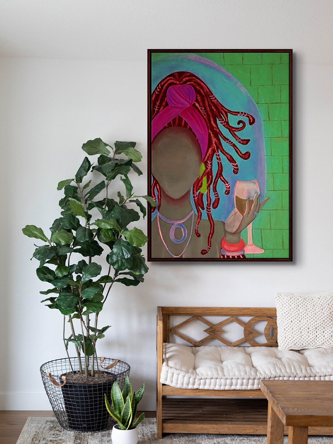 999Store Green & Blue Girl Magic Painting Wall Art