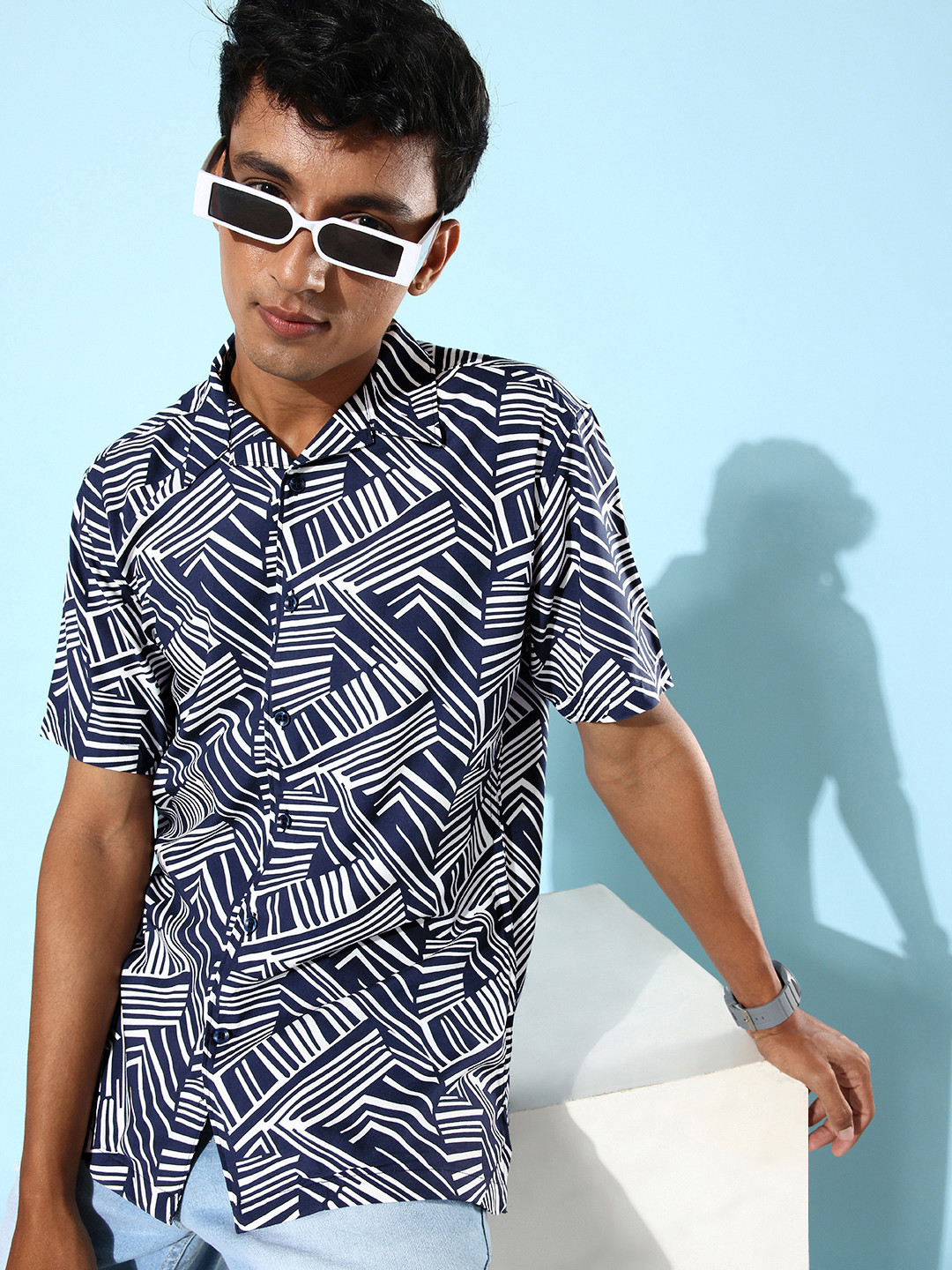 Mast & Harbour Men Midnight Navy Blue Resort Fantasy Printed Casual Shirt