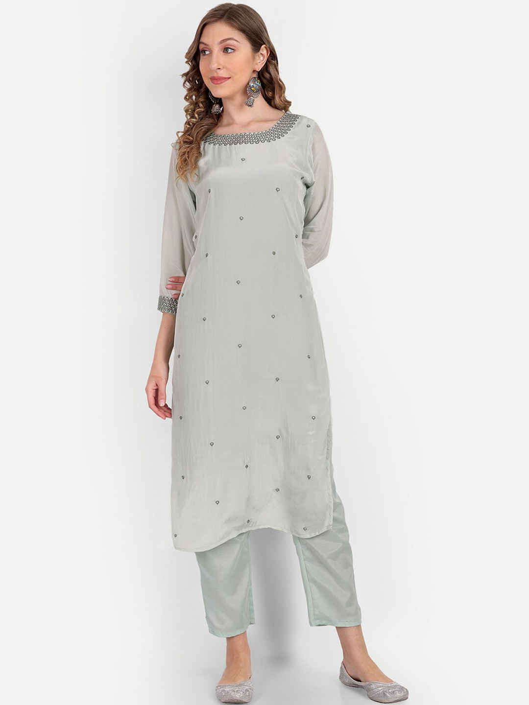 NH KAPDEWALA Women Ethnic Motifs Embroidered Mirror Work Kurta with Trousers