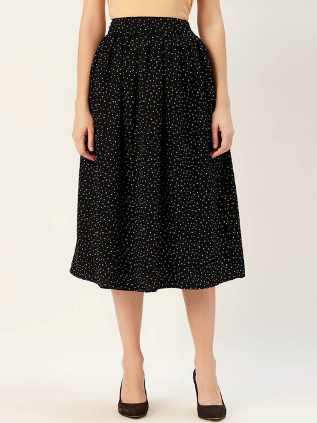 Sera Polka Dots Printed Midi Flared  Skirt