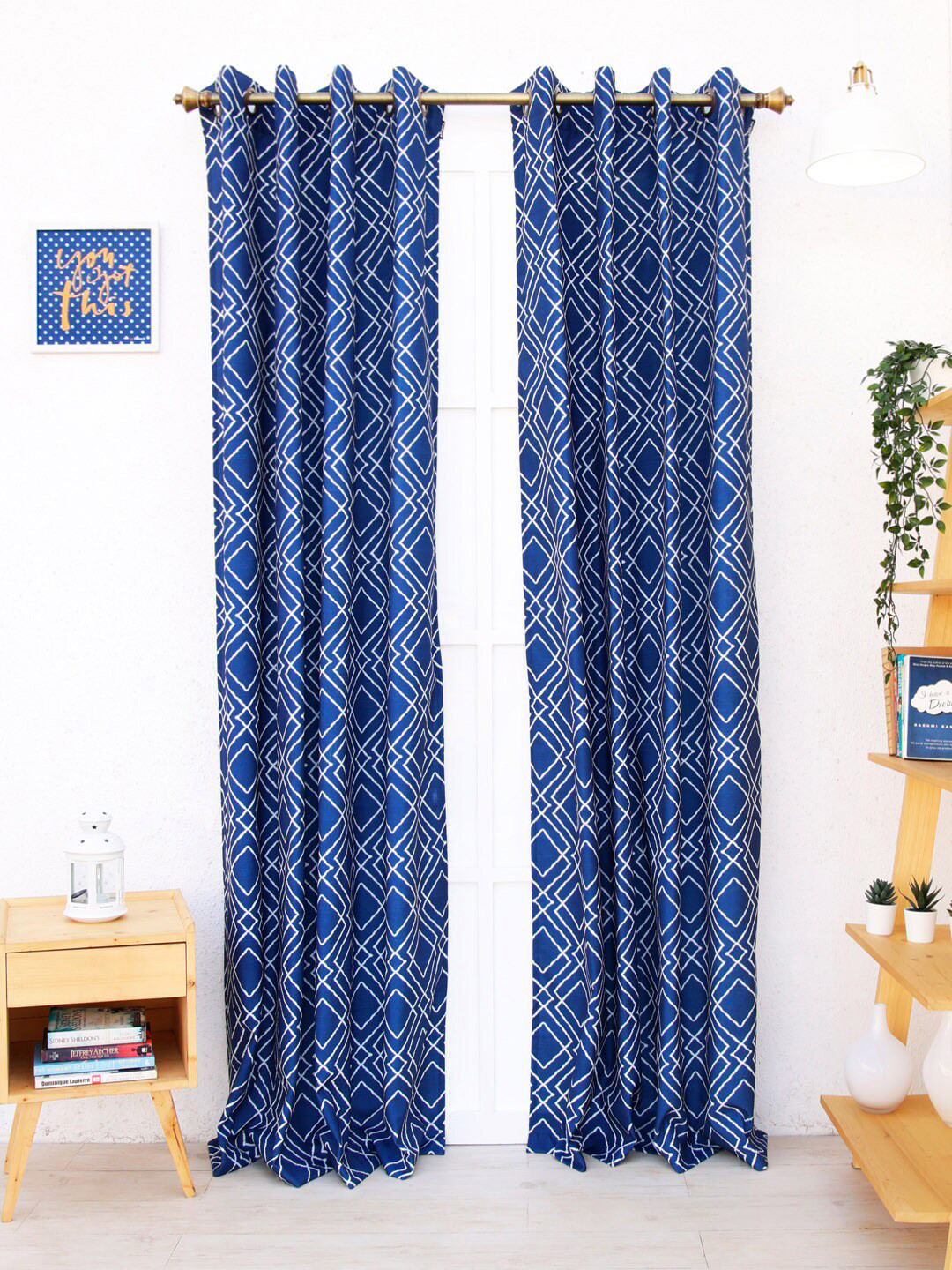 Ariana Gladiolus Navy Blue & White Geometric Cotton Door Curtain