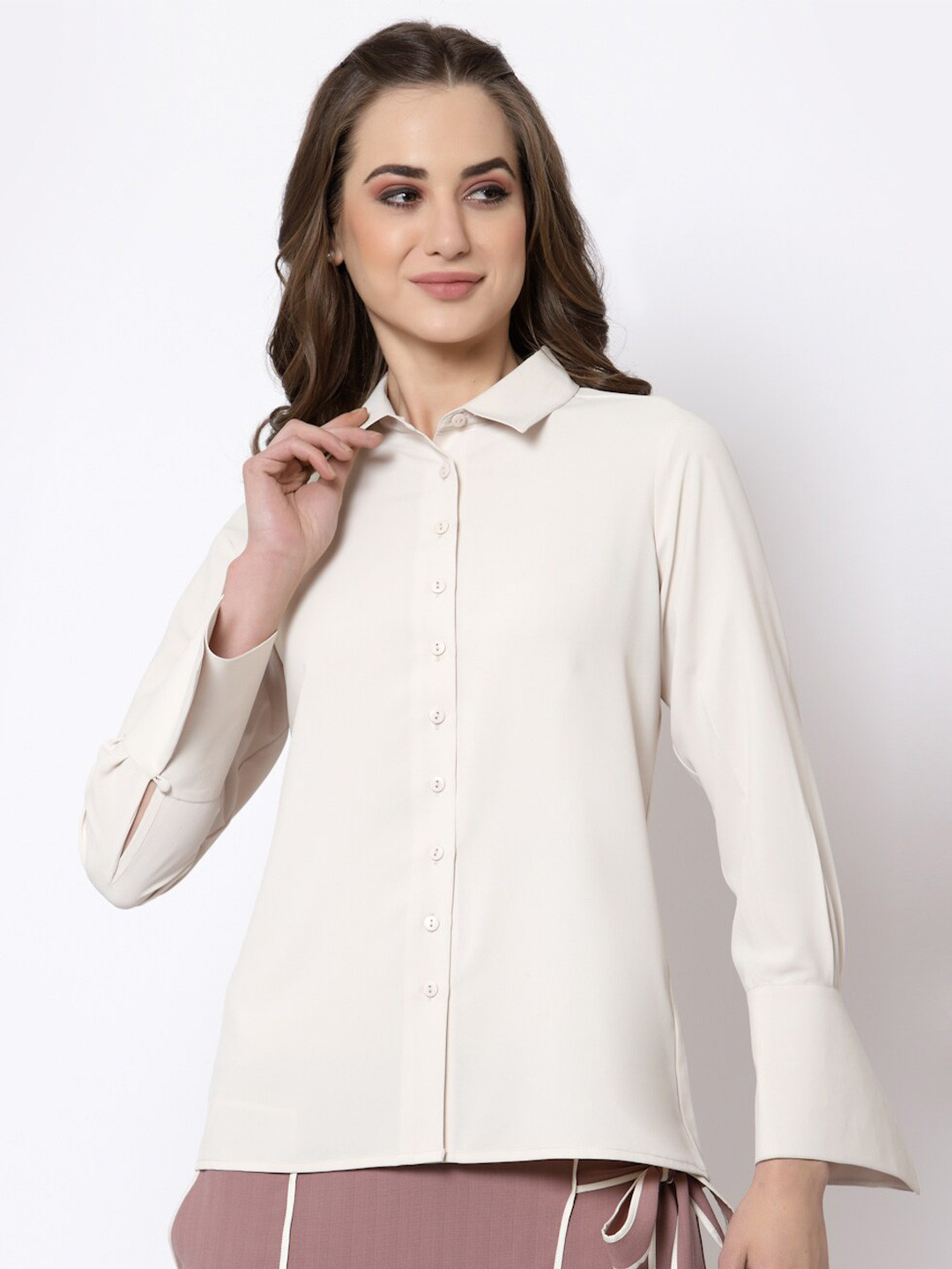 OFFICE & YOU Women Overlap Cuff Casual Cotton Shirt