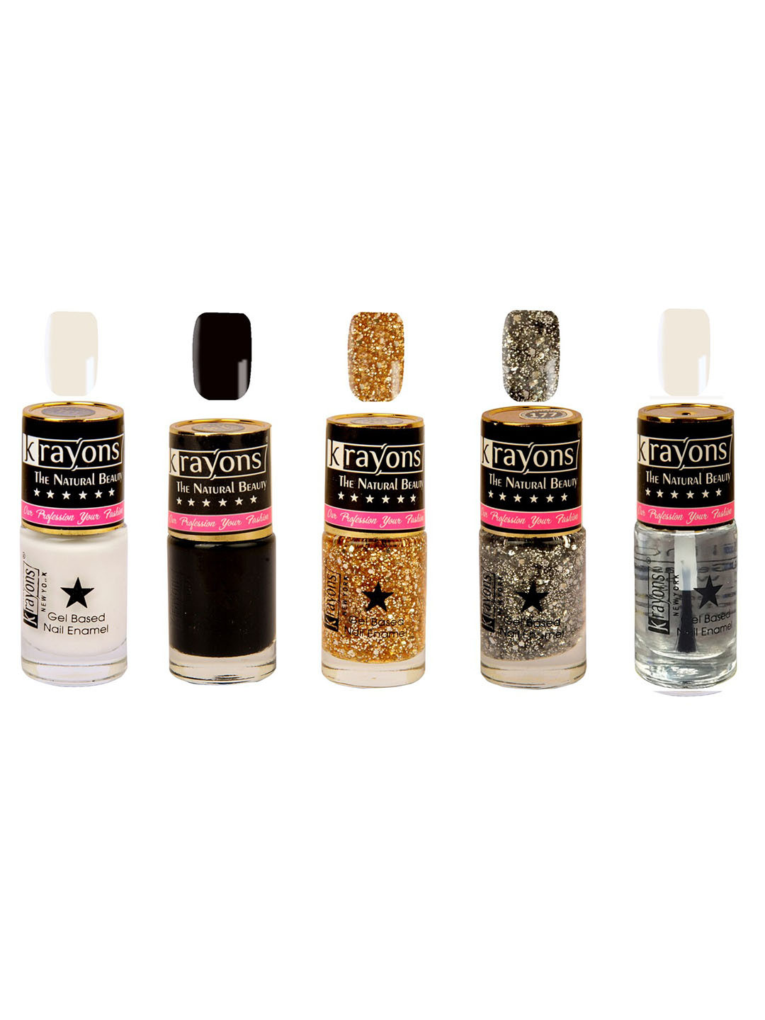 krayons Set of 5 The Natural Beauty Gel Based Long Lasting Nail Enamel - 6 ml Each