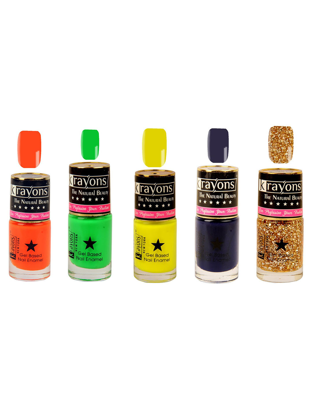 krayons Set of 5 The Natural Beauty Gel Based Long Lasting Nail Enamel - 6 ml Each