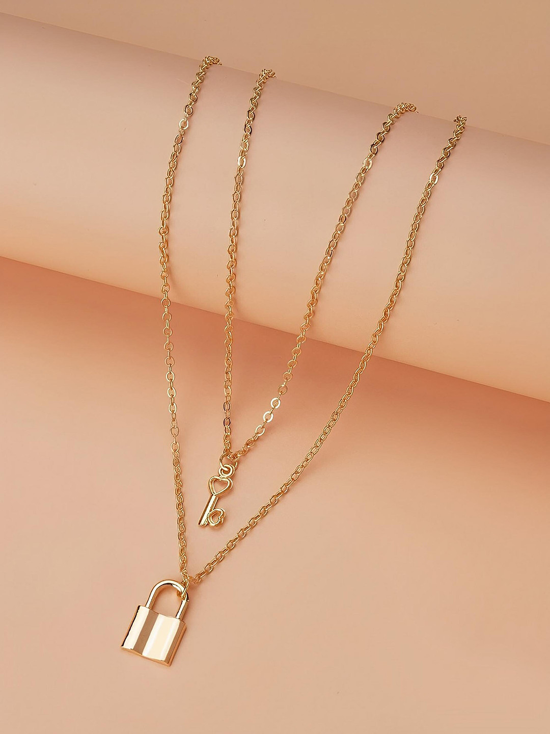 Pinapes Pack Of 2 Small Lock & Key Gold-Plated Enamelled Chain