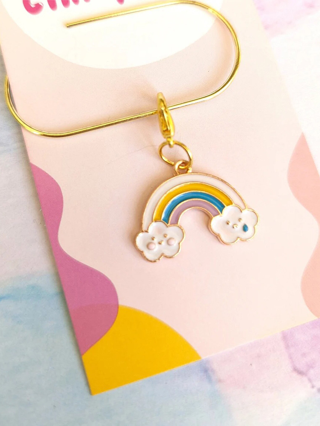 Pinapes Gold-Plated Cloud Smile Rainbow Pendant Necklace